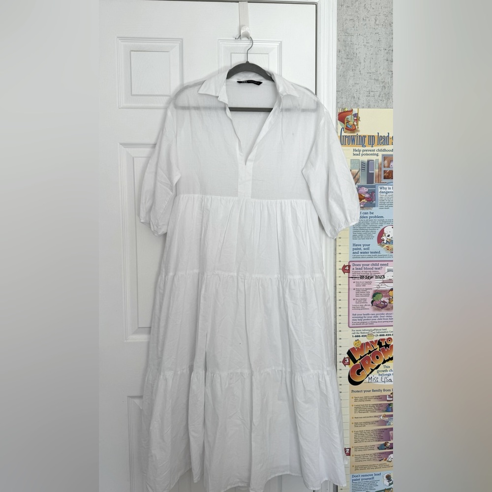 ZARA maxi cotton white women’s dress XS oversized